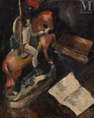 Alice HALICKA (Cracovie 1895 - Paris 1975)-Nature morte aux livres et à la figurine équestre-img1