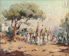 Gilbert GALLAND (Lyon 1870- Saint Eugène Algerie 1950)-La fête du Marabout à Alger-img1