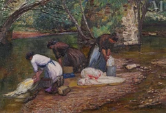 Léon DETROY (Chinon 1859 - Saint-Germain-d'Arcé 1955)-Lavandières à Puy-Guillon, circa 1920-1930-img1
