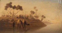 Charles - Théodore FRERE (Paris 1814 - 1888)-La halte au bord du Nil-img1