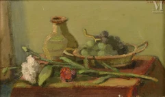 Ossip LUBITCH (Grodno 1896-Paris 1990)-Composition aux raisins et aux fleurs-img1