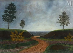Camille BOMBOIS (venarey-les-Laumes 1883 - Paris 1970)-Paysage au chemin et promeneur-img1