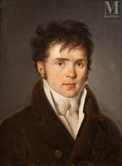 Ecole FRANCAISE vers 1830, suiveur de Jacques Louis DAVID-Portrait d’homme à la veste marron-img1