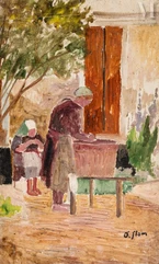 SLOMSZYNSKA Olga dite Olga SLOM (Suisse 1881- France 1941)-L’après-midi dans la cour chez Théophile à l’Ile d’Oléron-img1