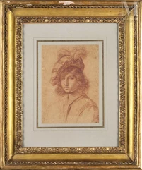 **Attribué à Giovanni Francesco BARBIERI dit le GUERCHIN (Cento 1591-1666)-Jeune homme en buste coiffé d’un béret à plumes-img1