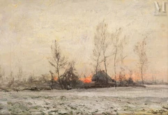 Camille WAUTERS (Temse 1856- Lokeren 1919)-Soleil couchant en hiver-img1