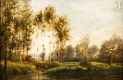 Charles François DAUBIGNY (1817 - 1878)-Paysage aux vaches et coin d'eau-img1