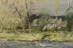 Auguste-Jean CLAIRE (Paris 1881-1970)-Bord de rivière avec maison-img1