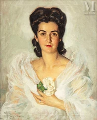 José CRUZ - HERRERA (Cadix 1890 - Casablanca 1972 )-Femme à la rose blanche-img1
