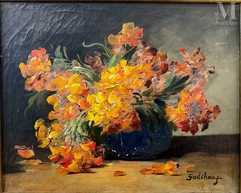 Emile GODCHAUX (1860-1938)-Nature morte au bouquet de giroflées oranges-img1