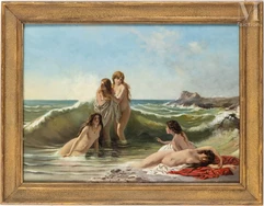 Ecole française du XX ème dans le goût d'Adolphe Lalire-Néréides sur une plage-img1