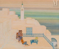 Jellal Ben ABDALLAH (Tunis 1921-2017)-Femmes en terrasse à Sidi Bou Said-img1