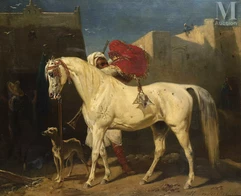 Alfred COUVERCHEL (Marseille-le-Petit 1834 - Vesinet 1867)-L'étalon blanc, le lévrier et l'ecuyer-img1