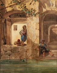 Louis TESSON  (1820 - 1870)-Hommes au bord de l'eau-img1