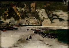 André DEVAMBEZ (Paris 1867 - Paris 1943)-La plage d'Yport-img1