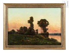 Hyppolite Camille DELPY (Joigny 1842 - Paris 1910)-Paysage au coucher de soleil-img1
