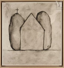 Loïc LE GROUMELLEC (né en 1957)-Mégalithes et maison, 1990-img1
