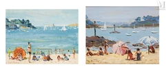 André CHOCHON (Né à Rennes et Actif au XXème  siècle)-Scènes de plage à Saint Briac (la Salinette)-img1