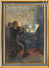 François Joseph GUIGUET (1860-1937)-Violoniste dans un intérieur-img1
