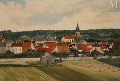 Jean EVE (Somain 1900- Louveciennes 1968)-Paysage au village et aux meules-img1