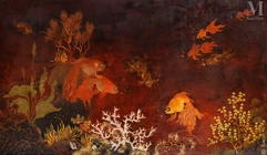Ⓟ PHAM HAU (1903-1995)-"Scène d'aquarium avec poissons rouges d'abondance"-img1