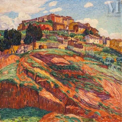 Léon DETROY (Chinon 1859-1955)-Paysage de Provence (Saint Paul de Vence), 1912-img1