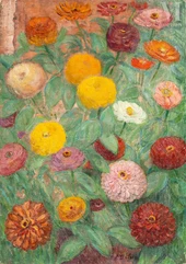 Léon DETROY (Chinon 1859-1955)-Zinnias, circa 1940-img1