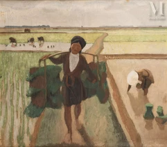 Ⓟ JOSEPH INGUIMBERTY (1896-1971)-"Woman in the rice field, 1928-img1