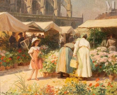 Victor-Gabriel GILBERT (1847 - 1935)-Le Marché aux fleurs de Dieppe-img1