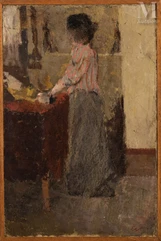 Edouard VUILLARD (Cuiseaux 1868 - La Baule 1940)-Femme debout devant sa coiffeuse (c. 1892)-img1