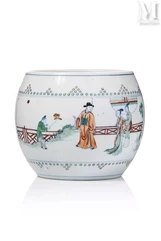CHINE, Epoque Kangxi, XVIIIe siècle-Rare cache-pot en porcelaine-img1