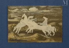 Zygmunt DOBRZYCKI (Oleskin 1896- Beauvallon 1970)-Chevaux, étude pour une tapisserie-img1