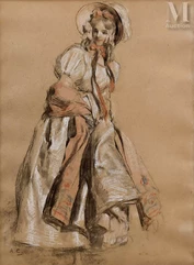 Antoine CALBET (1860-1944), attribué à-Femme au chapeau-img1