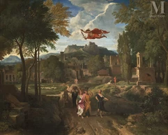 Jean François MILLET, dit Francisque MILLET (Anvers, 1642 - Paris, 1680)-Mercure et Hersé dans un paysage classique-img1