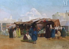 Théodore BALKE (Faulquemont 1875 - Villeneuve sur Yonne 1951)-Marché au pied de Sidi Mehrez-img1