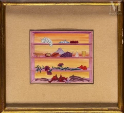 Jellal BEN ABDALLAH (1921-2017)-Nature morte aux poissons, fleurs et fruits. Le Mont Boukornine au fond.-img1