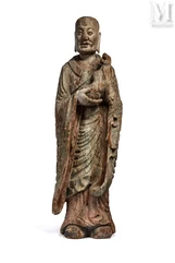 CHINE, Dynastie Qing-Grande sculpture en bois polychrome-img1