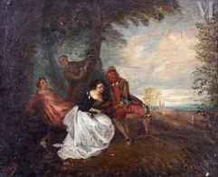 Ecole FRANÇAISE du XIXème siècle-Scène galante en forêt-img1