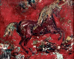 Henry Maurice D'ANTY (1910-1998)-Le Cheval ou La Licorne sur fond rouge-img1