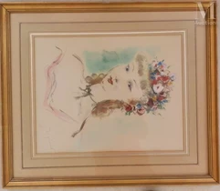 André DIGNIMONT  (Paris 1891 - 1965)-Portrait de femme à la guirlande de fleurs-img1