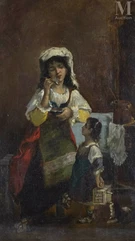 Ecole ESPAGNOLE de la fin du XIXe siècle, suiveur de Mariano FORTUNY Y MARSAL-La bouillie-img1