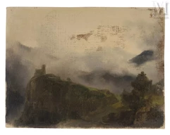 Léon COGNIET (Paris 1794 – 1880)-Paysage romantique au château-img1