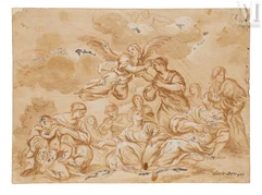 Louis DORIGNY (Paris 1654 - Vérone 1742)-Ange voletant au-dessus d’un groupe de personnes-img1