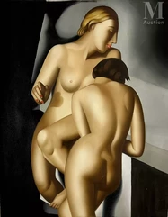 D'après Tamara de LEMPICKA (1898-1980) - Ecole FRANÇAISE du XXème siècle-Les deux femmes nues-img1
