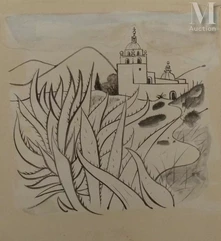 Pierre-Yves TREMOIS  (1921-2020)  Dessin-Village en Espagne-img1