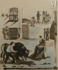 Pierre-Yves TREMOIS  (1921-2020)  Dessin-Spectacle de corrida-img1