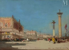 Henri DUVIEUX (Paris 1855 - 1920)-La place Saint Marc, Venise-img1