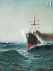 Emile GODCHAUX  (1860 - 1938)-L'étrave du paquebot-img1