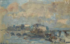 Albert LEBOURG (Montfort-sur-Risle 1849 - Rouen 1928)-Bord de rivière en ville-img1