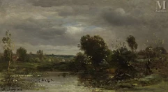 Charles François DAUBIGNY (Paris 1817 - Auvers sur Oise 1878)-Canards sur le lac-img1